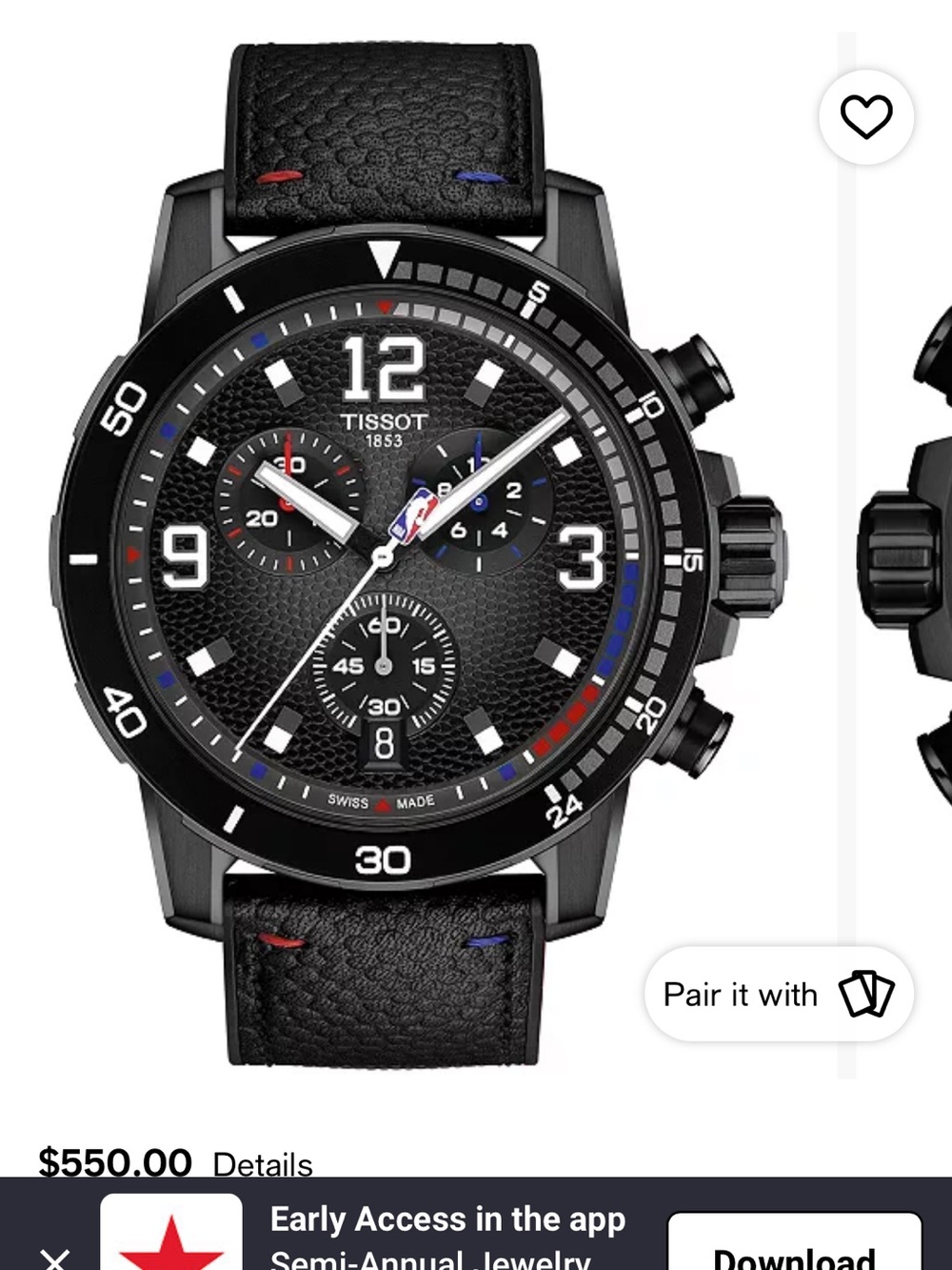 Tissot NBA Men's Black Chronograph with Red & Blue Accents